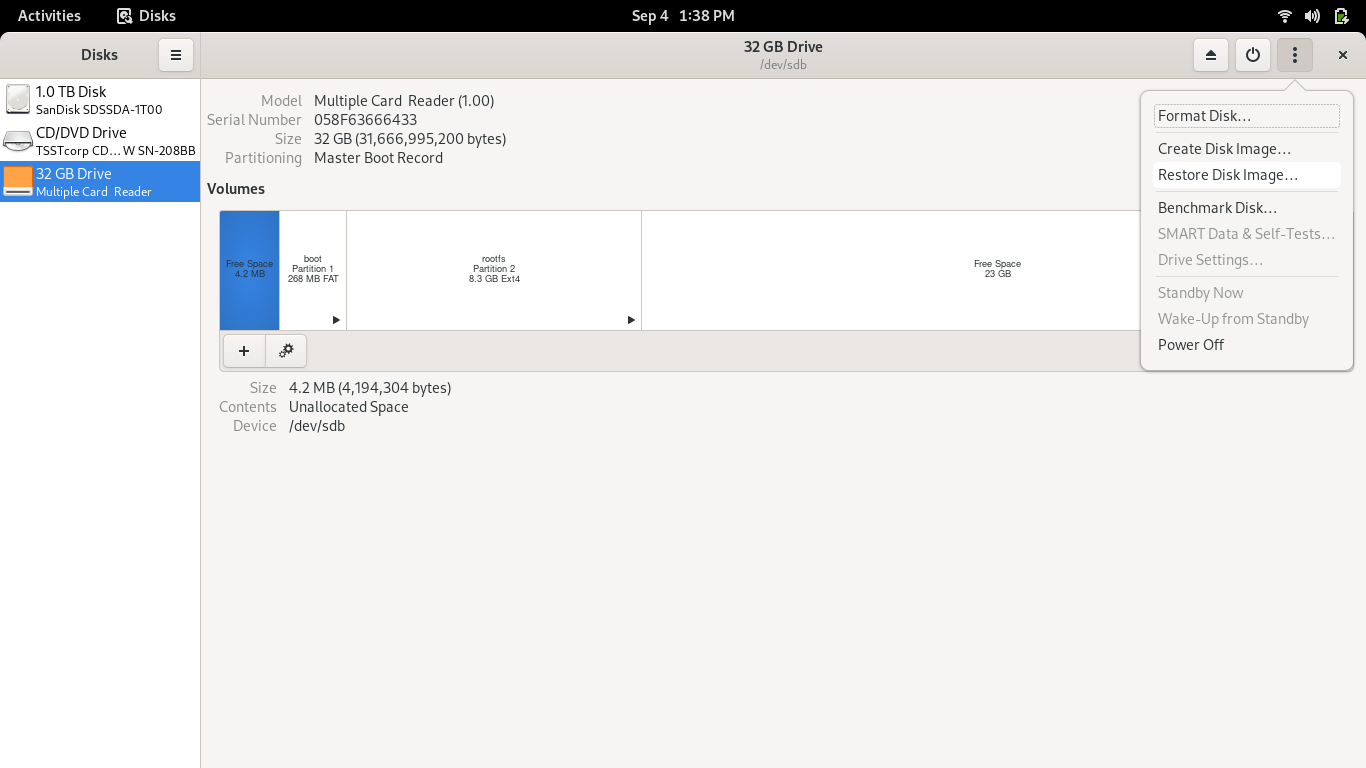 Gnome Disks selecting restore image